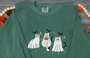 Ghost Cats Embroidered Sweatshirt, glow in the dark.