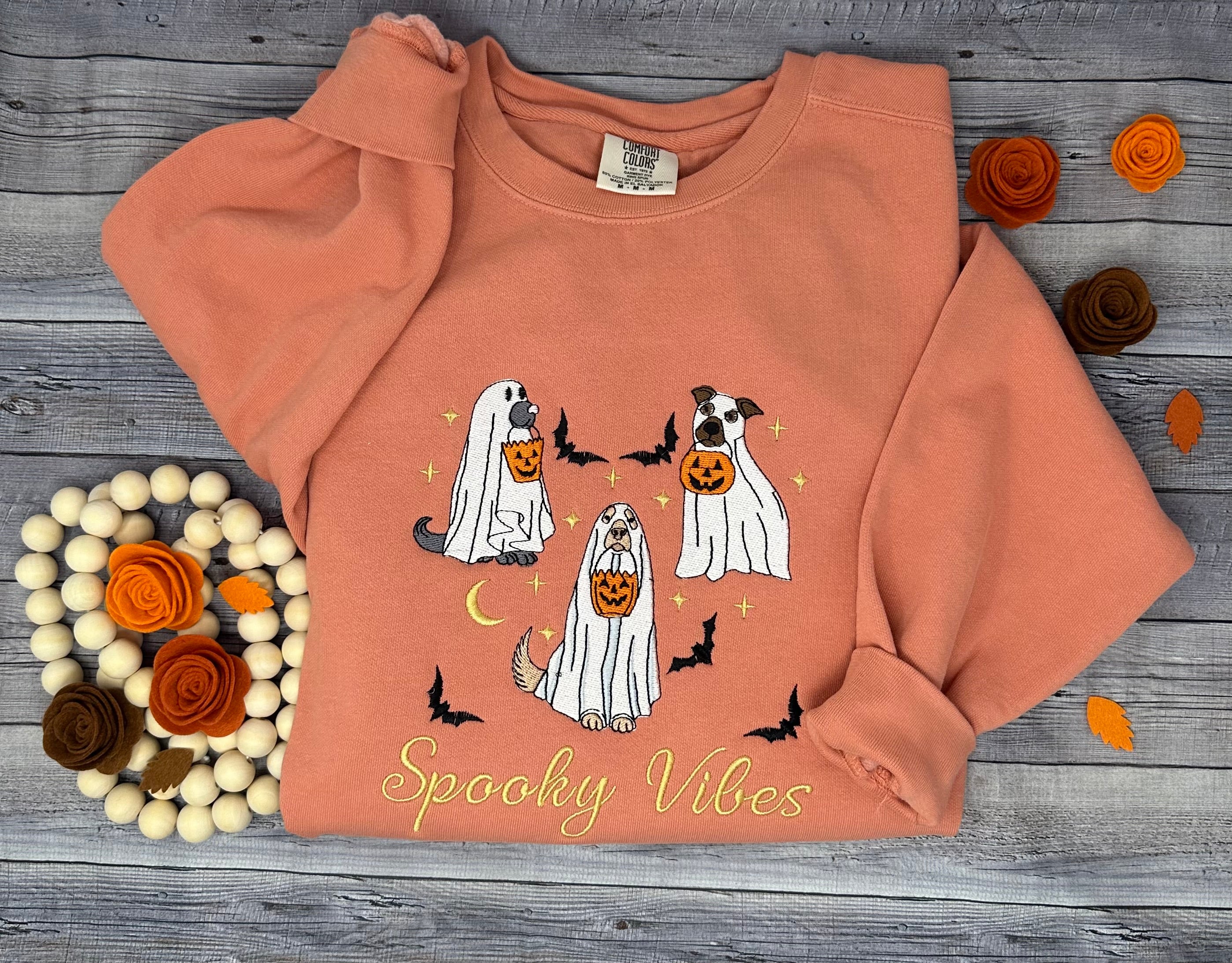 Spooky dogs embroidery sweatshirt, glow in the dark