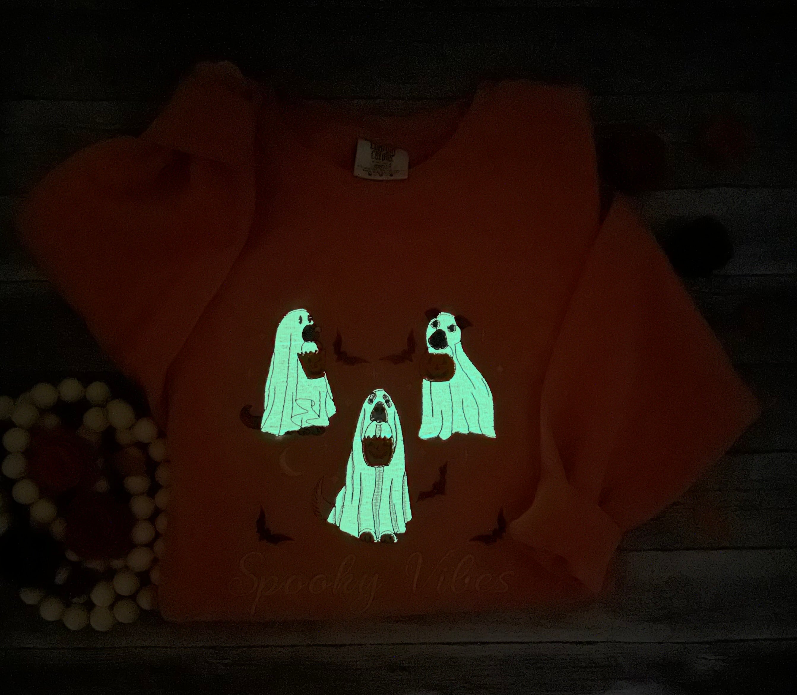 Spooky dogs embroidery sweatshirt, glow in the dark